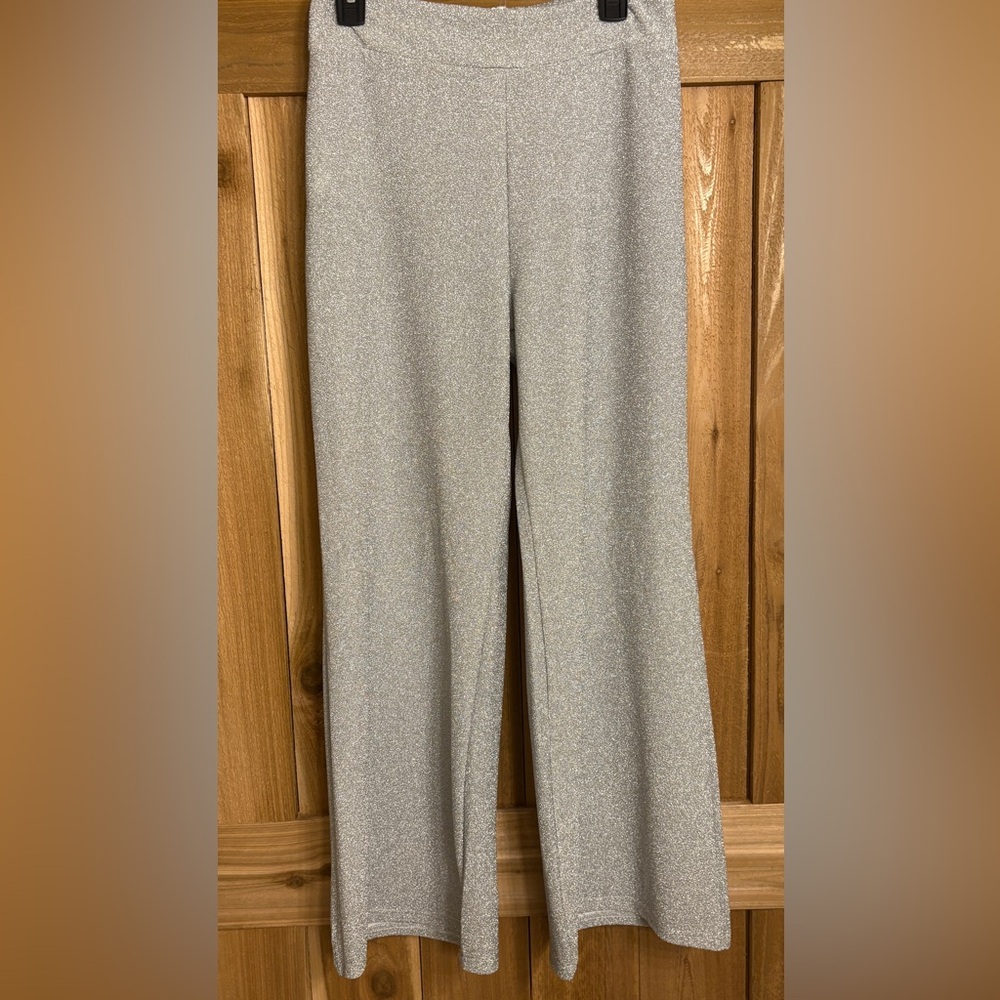 Sparkle Wide-Leg Women's Pants in Silver- L